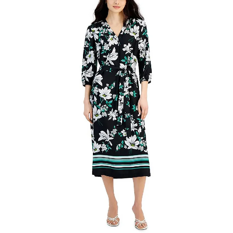 Womens Floral Print Slit Midi Dress