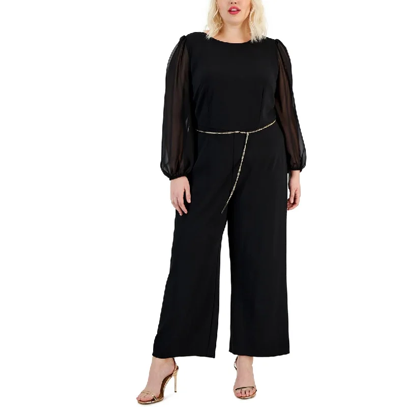 Connected Apparel Womens Plus Scuba Crepe Long Jumpsuit