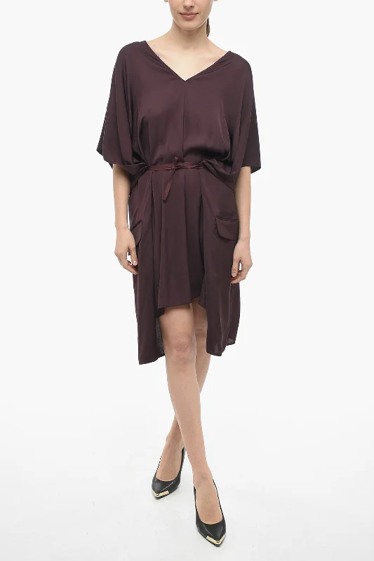 Maison Margiela MM6 Viscose Midi Dress with Front Lace-up Detail