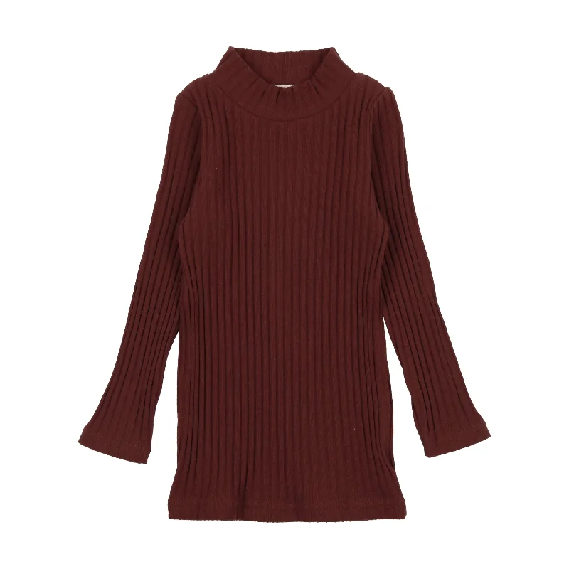 Lil Legs Ribbed Mock Neck - Burgundy