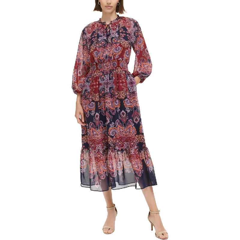 Womens Floral Smocked Midi Dress