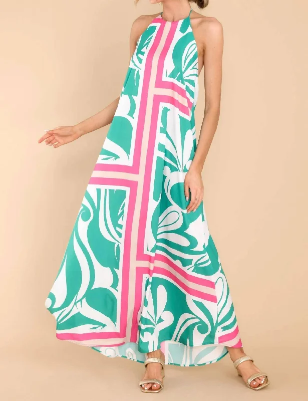 Sicilia Scarf Halter Maxi Dress In Green