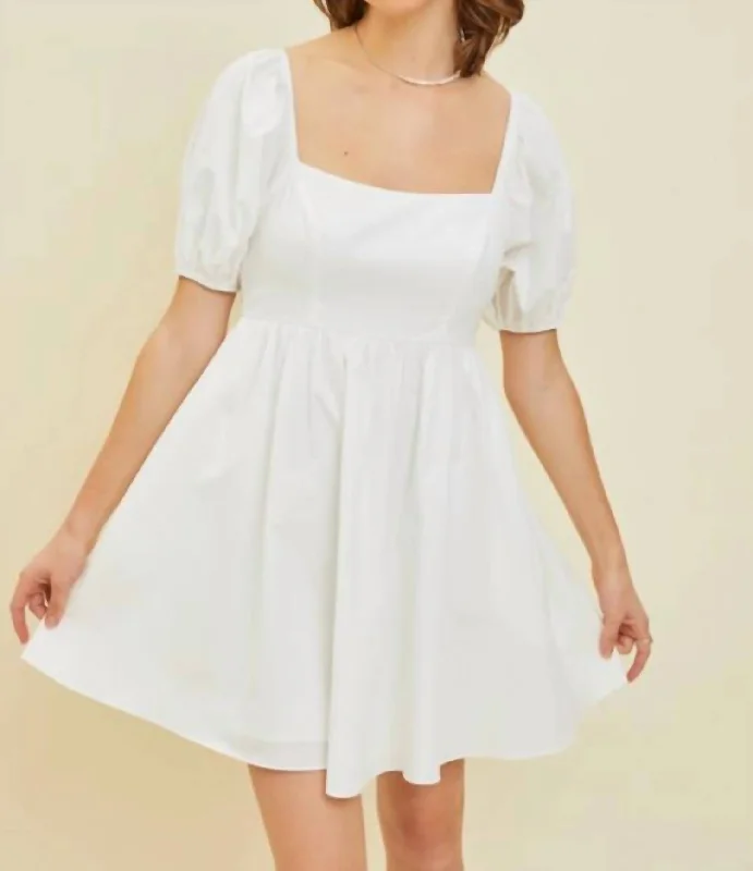 Puff Sleeve Babydoll Mini Dress In White