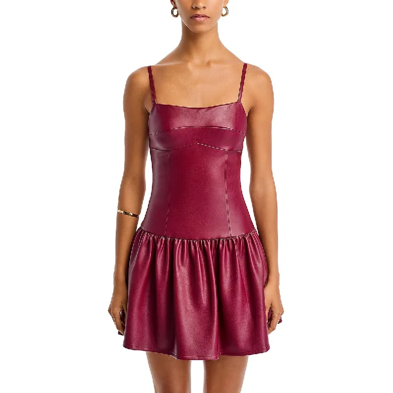 Womens Mini Faux Leather Fit & Flare Dress