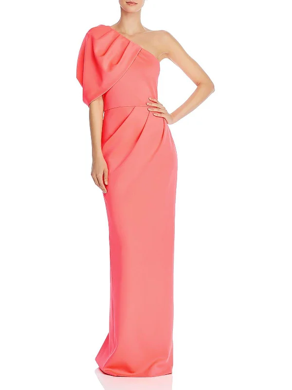 Womens Asymmetric Ruched Evening Dress