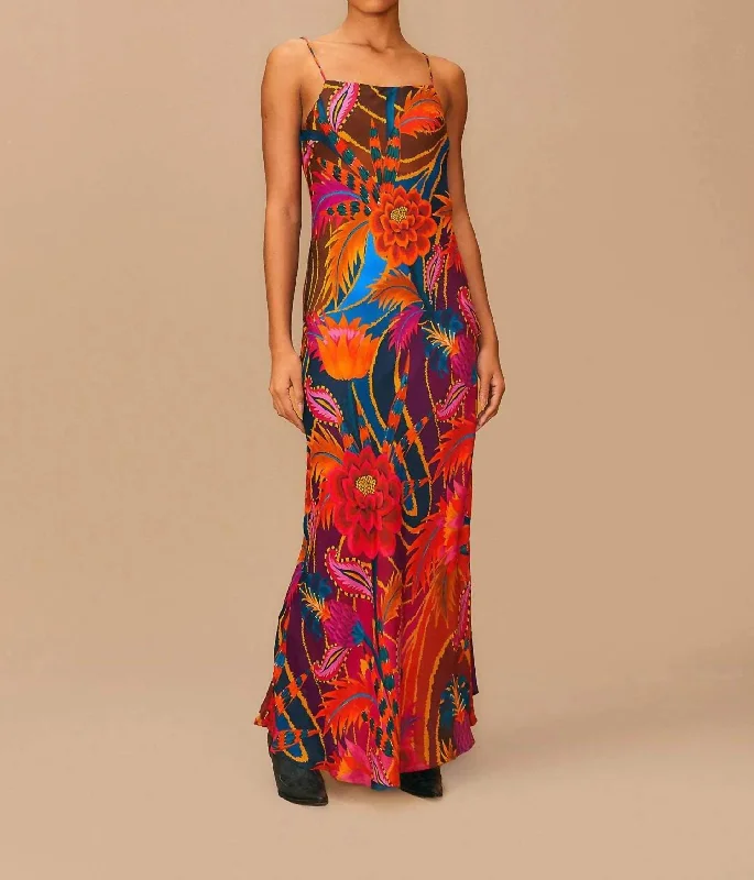 Vintage Wave Multicolor Lenzing Ecovero Viscose Maxi Dress