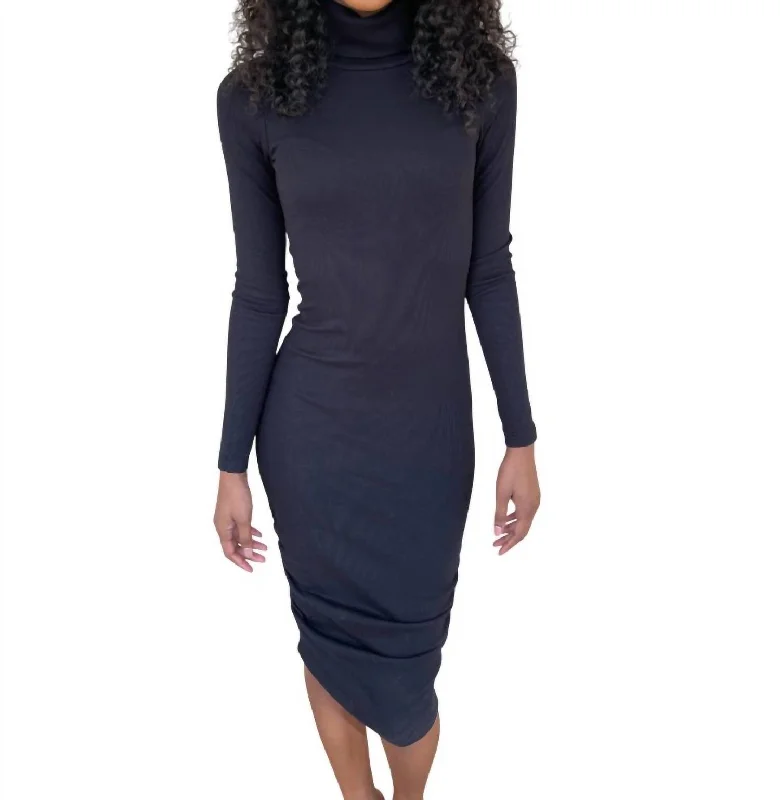 Rib Bodycon Midi Dress In Black