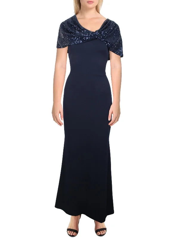 Womens Drapey Maxi Evening Dress