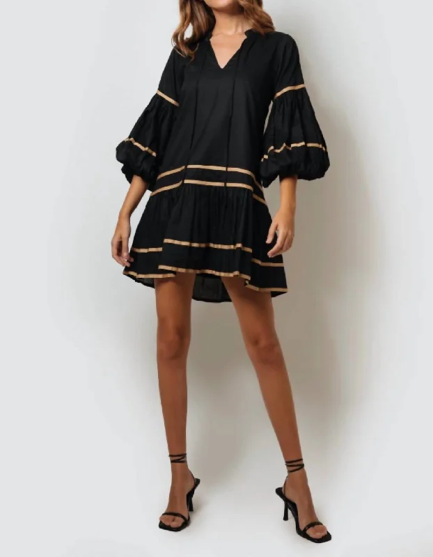 Elana Mini Tiered Dress In Black/gold