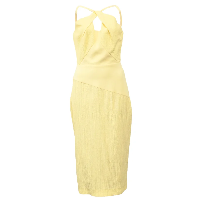 Roland Mouret Midi Twisted Neck Strap Bodycon Dress in Yellow Viscose