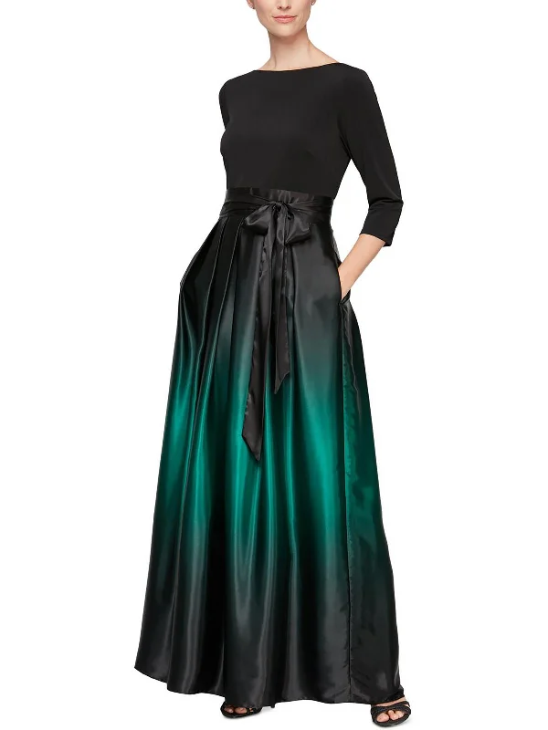 Petites Womens Satin Ombre Evening Dress