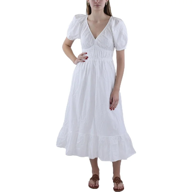 Womens Poplin V-neck Midi Dress