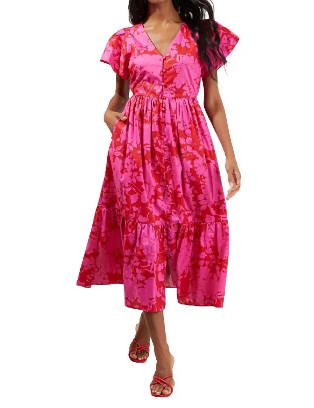 Blissfully Yours Midi Dress In Cherry Fuchsia