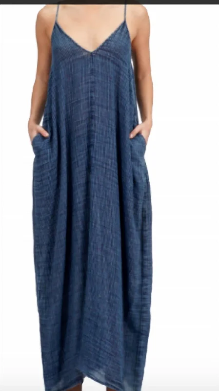 Maxi Dress In Denim/natural Stripe