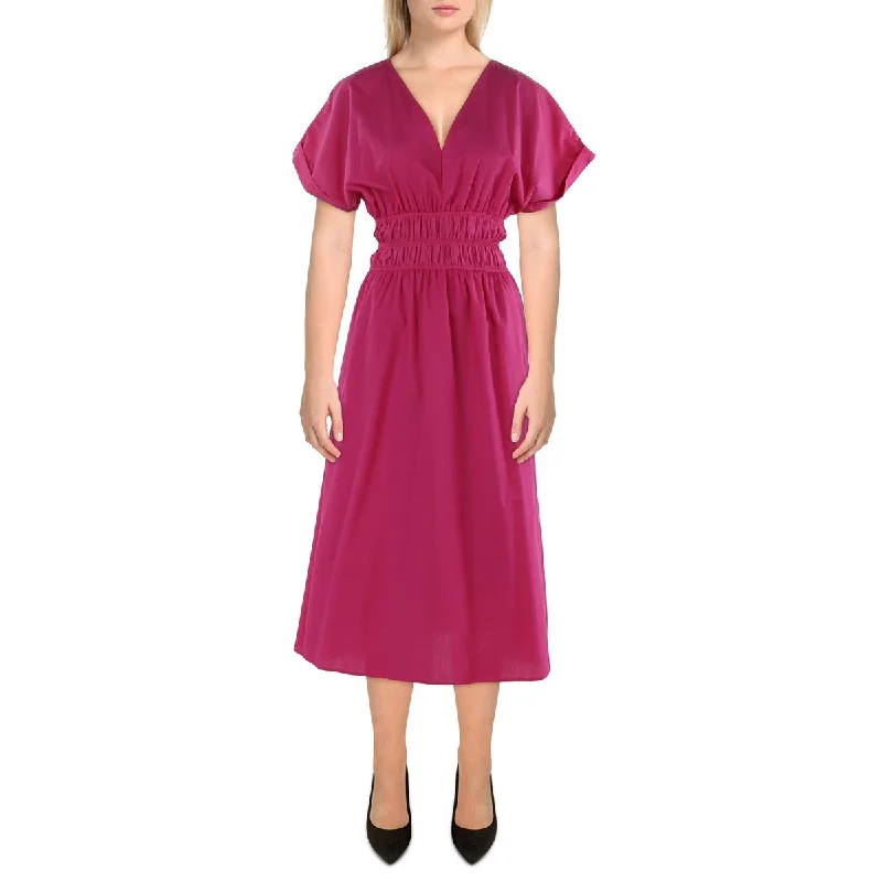 Womens Midi V-Neck Fit & Flare Dress