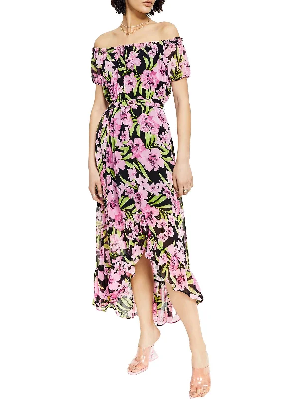 Womens Off-The-Shoulder Hi-Low Maxi Dress