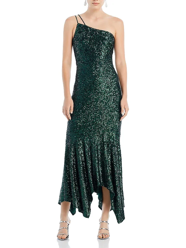 Womens Sequined One-Shoulder Cocktail And Party Dress