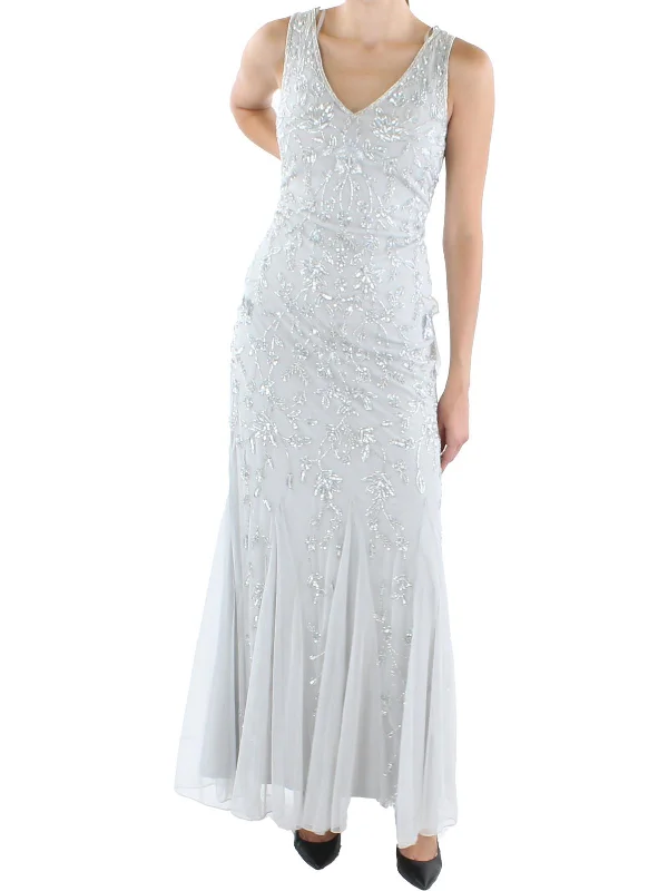 Womens Beaded Double V Evening Dress