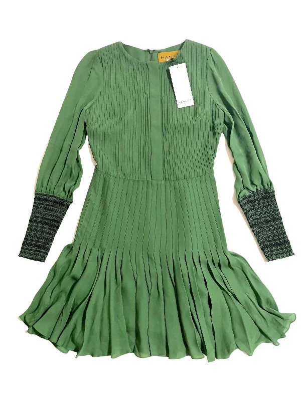 Silk Pleated Mini Dress In Green