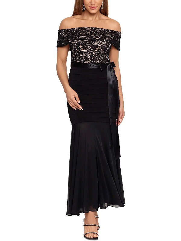 Petites Womens Solid Polyester Evening Dress