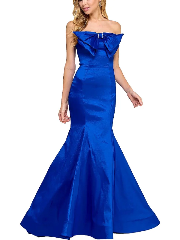 Juniors Womens Strapless Bow Evening Dress