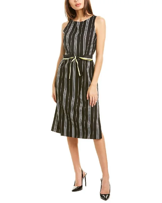 Striped Side Slits Midi Dress In Multicolor