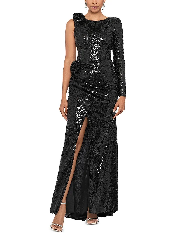 Womens Sequined One Shoulder Evening Dress