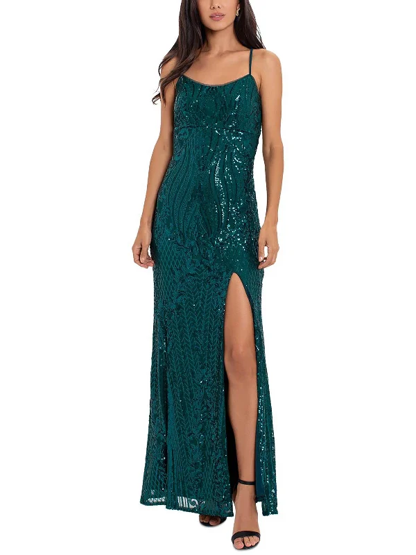 Womens Sequined Split Hem Evening Dress