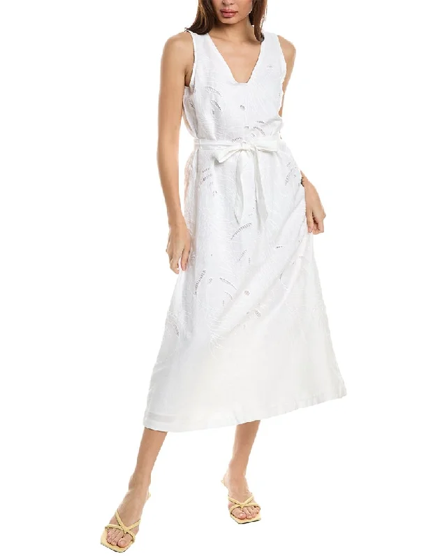 Tommy Bahama Monstera Eyelet Linen Midi Dress