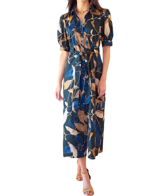 Harper Floral Column Midi Dress In Black/navy/gold