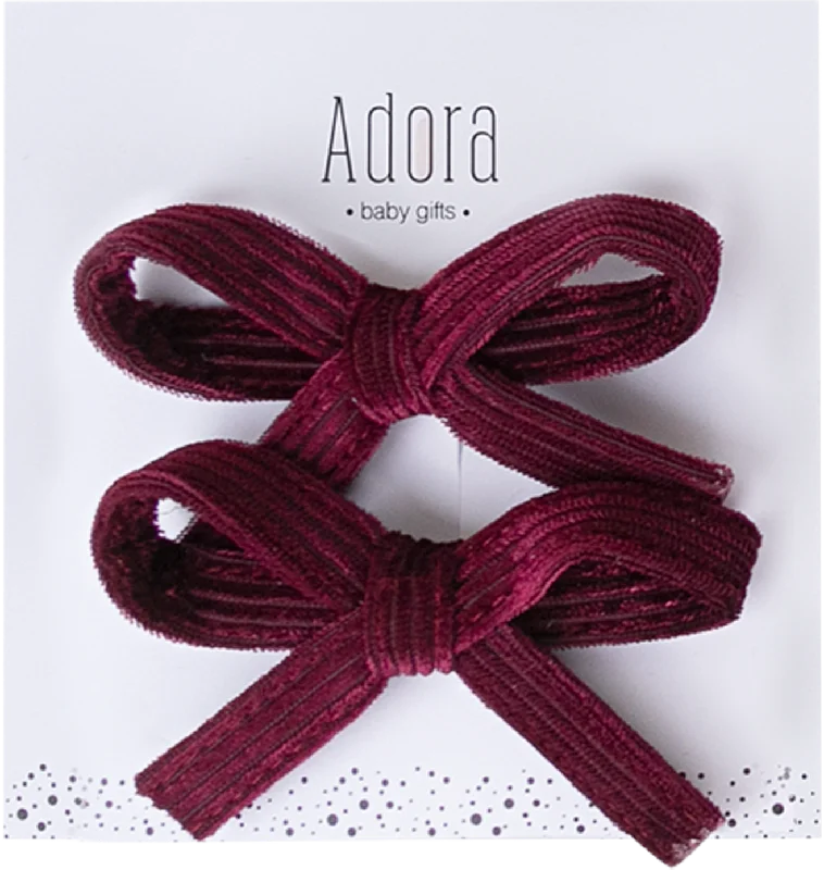 Adora Mini Corduroy Bow Clip Set - Mulberry Corduroy