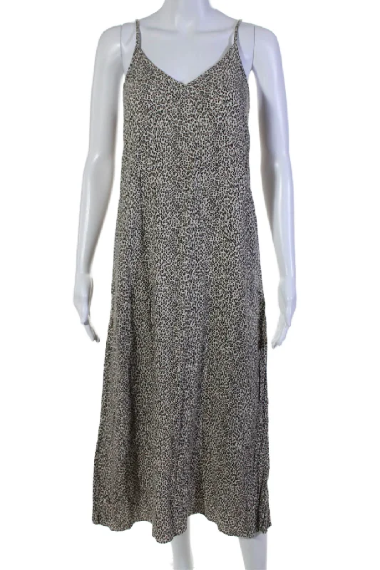 Jenni Kayne Womens Spaghetti Strap V Neck Leopard Midi Dress White Brown