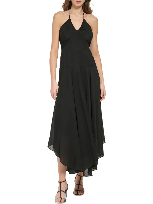 Womens Open Back Long Halter Dress