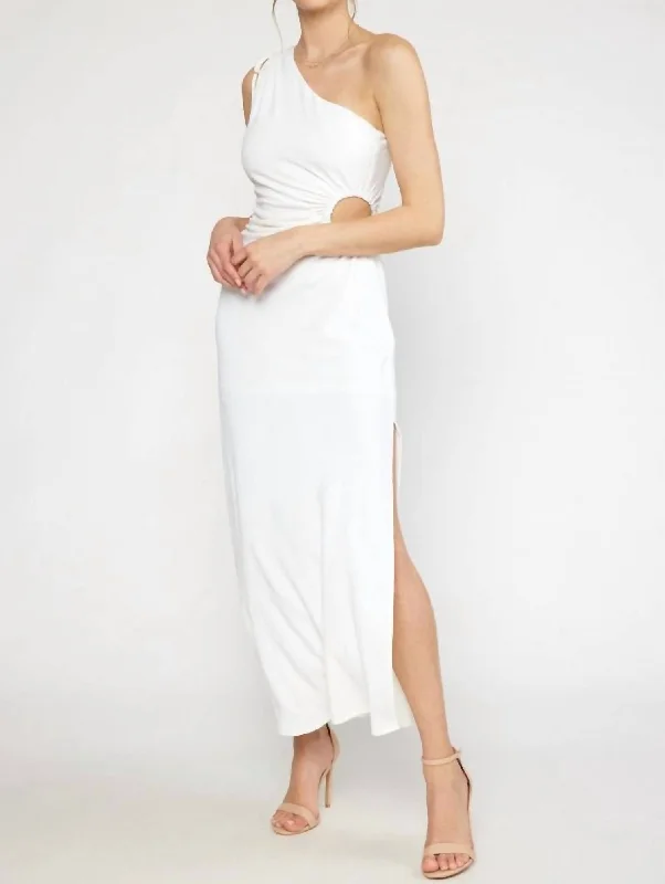 Single Shoulder Maxi Dress In Off White