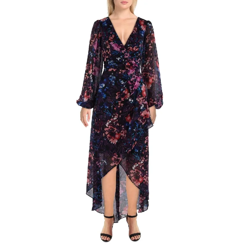 Womens Chiffon Floral Print Midi Dress