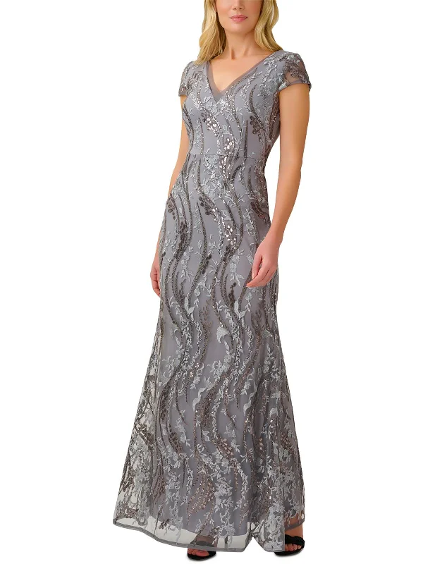 Womens Mesh Embellished Evening Dress