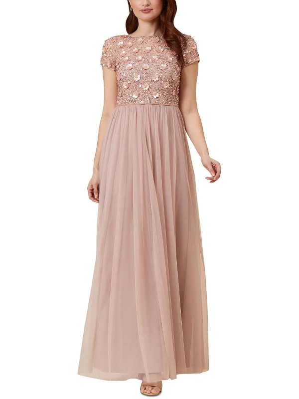 Plus Womens Embellished Long Evening Dress