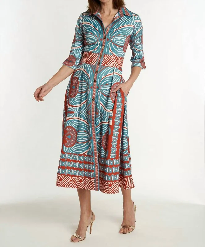 Monaco Long (3/4) Sleeve Dress In Frangipani Steel