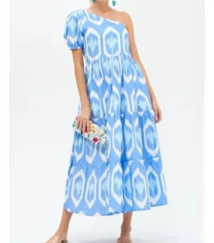 One Shoulder Maxi Dress In Blue