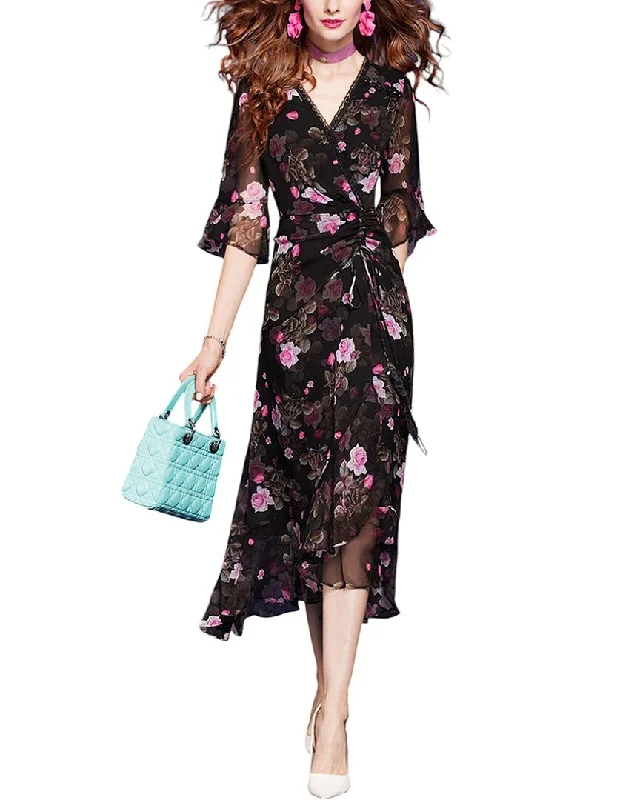 VERA DOLINI Silk Midi Dress