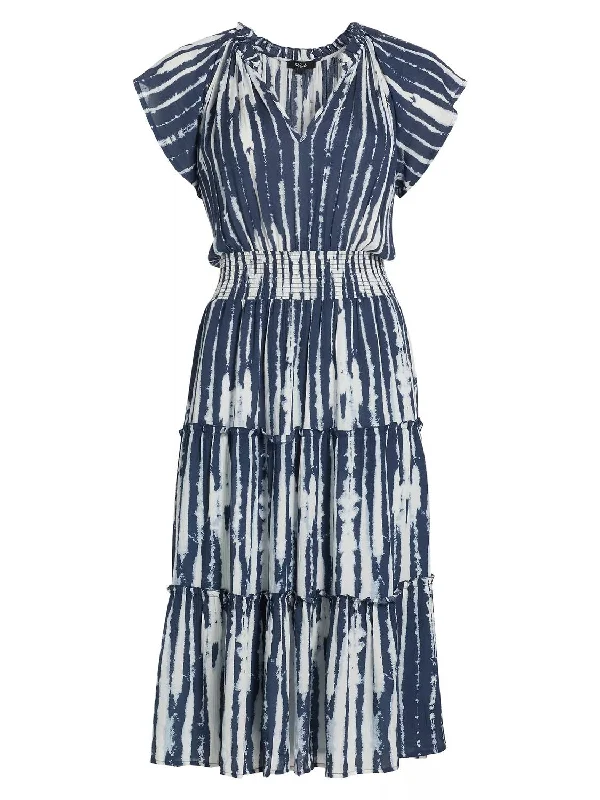 Amellia Tie-Dye Tiered Midi-Dress In Indigo Nile