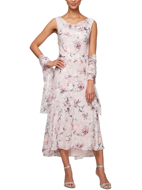 Womens Floral Sleeveless Semi-Formal Dress