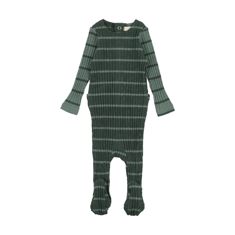 Lil Legs Wide Ribbed Footie - Green Stripe