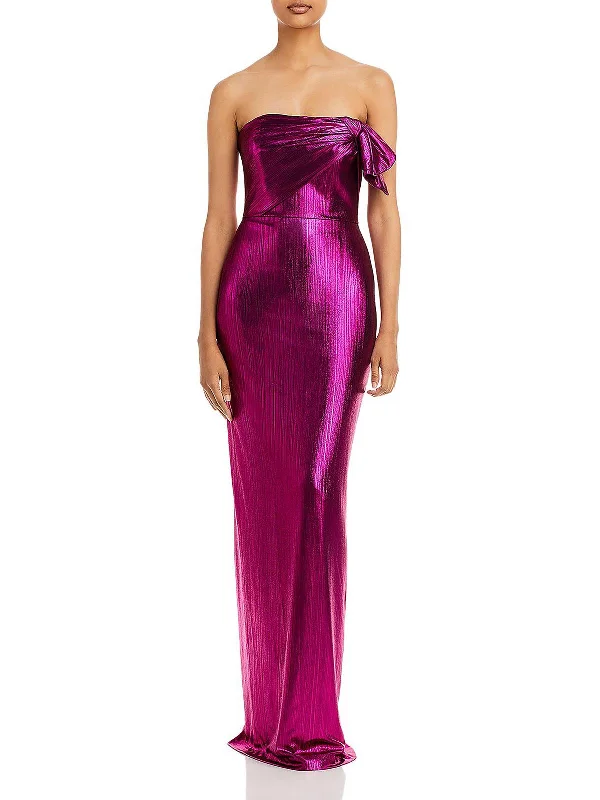 Divina Womens Metallic Strapless Evening Dress