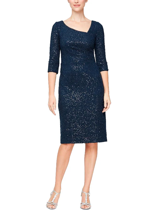 Womens Sequined Textured Evening Dress