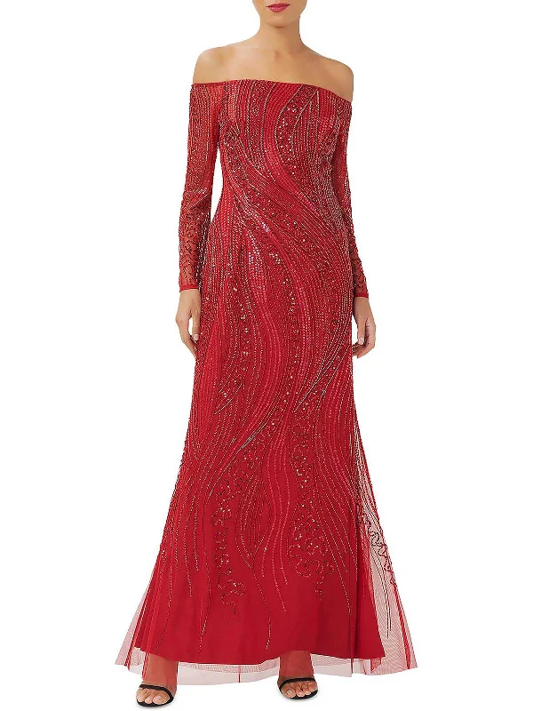 Womens Beaded Maxi Evening Dress