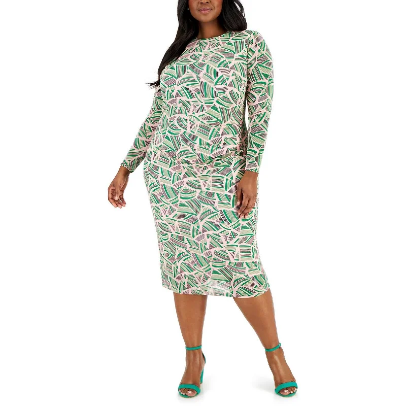 Plus Womens Printed Midi Sheath Dress