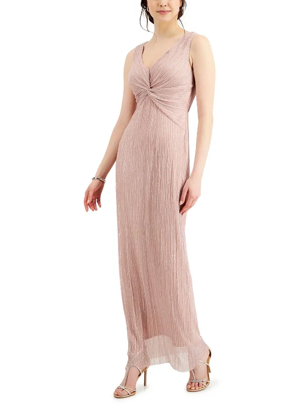 Womens Crinkled Metallic Maxi Dress