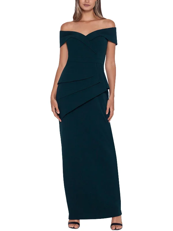 Petites Womens Off-The-Shoulder Formal Evening Dress