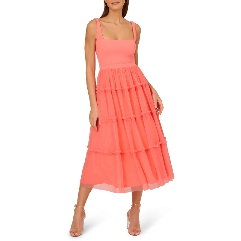 Womens Mesh Tiered Midi Dress